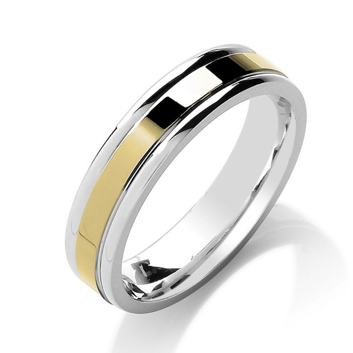 4mm-Court-Track-Edge-Two-Colour-Wedding-Band in Yellow Gold and White or Platinum