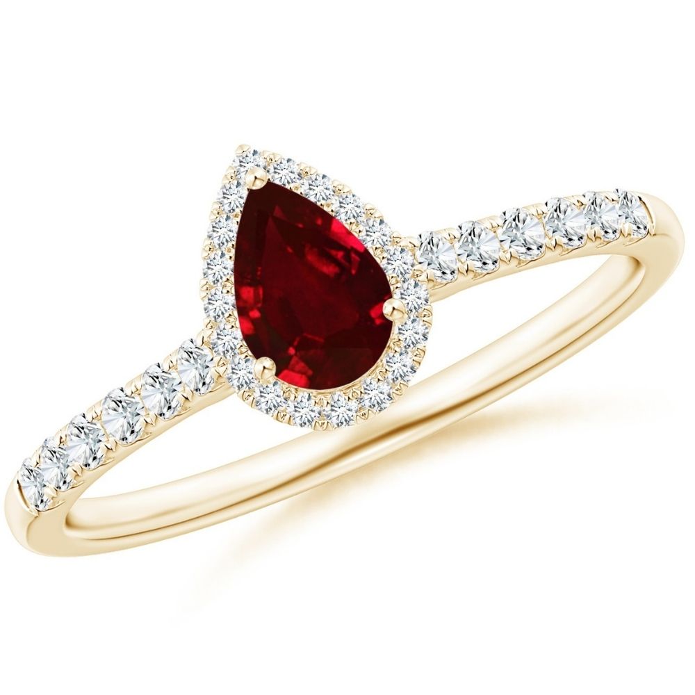 Diamond Ruby Pear Shape Halo Engagement Ring