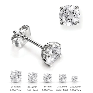 Round cut Lab Grown diamond Earrings with diamond size comparrison chart