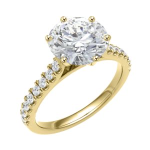 Yellow Gold 6 claw diamond shoulder engagement ring