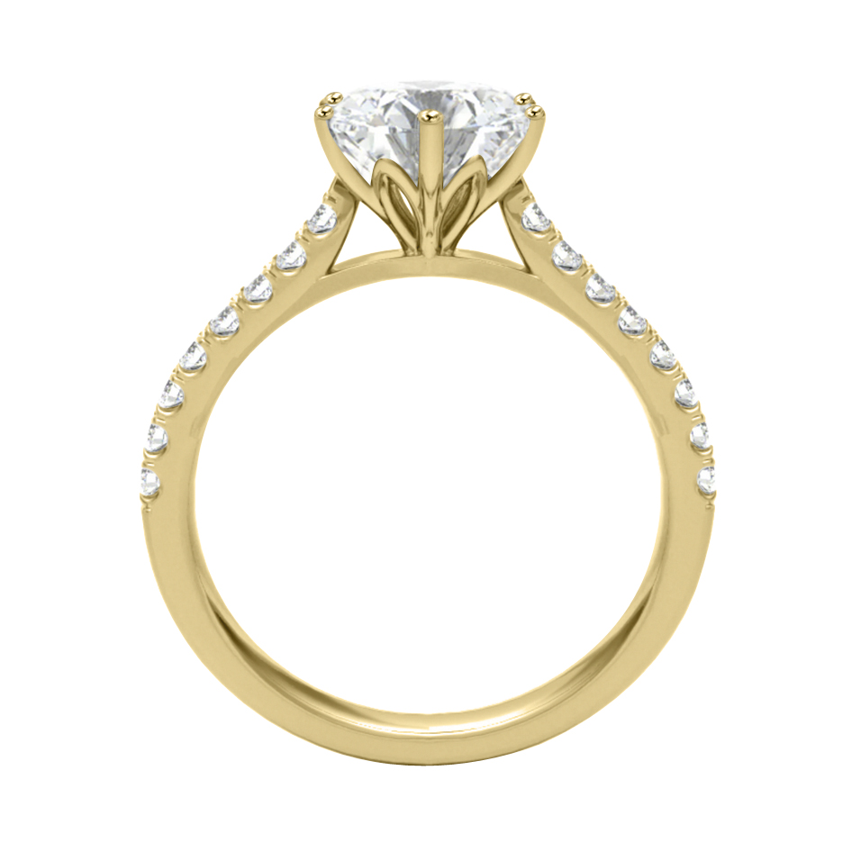 Yellow Gold 6 claw diamond shoulder engagement ring front view