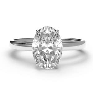 Oval cut hidden halo diamond engagement ring in platinum – birds eye view.jpg