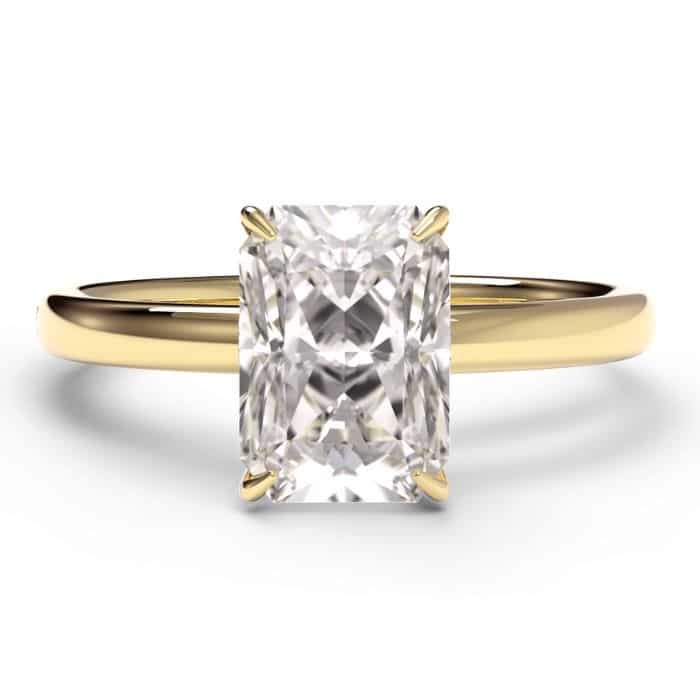 Radiant cut hidden halo diamond engagement ring in yellow gold - birds eye view.jpg