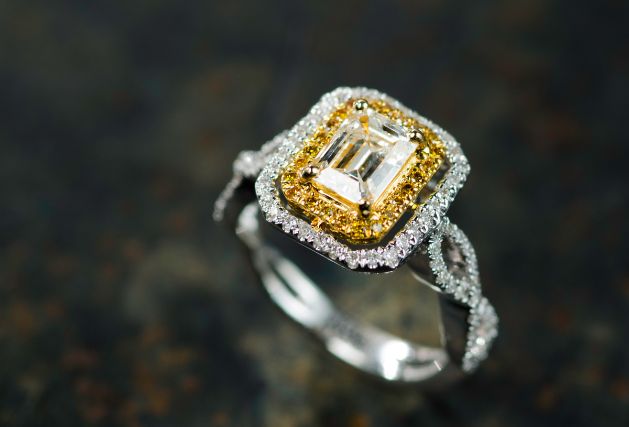 Yellow Diamond in a halo ring