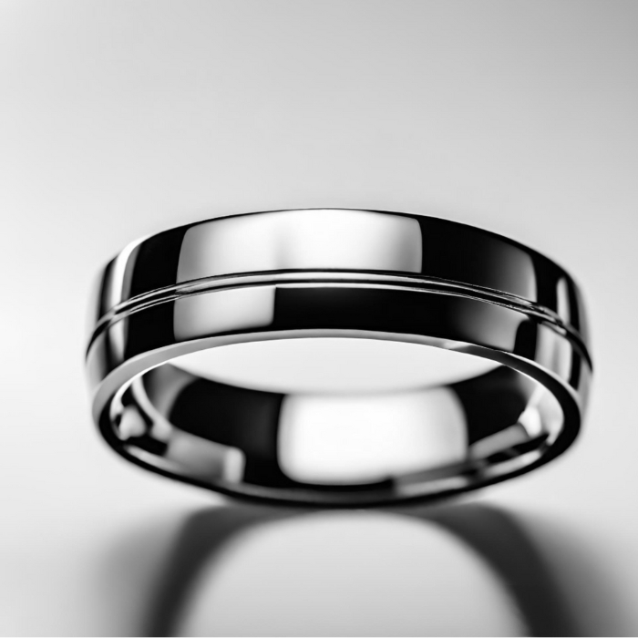 Mens Platinum Wedding band with line in the middle