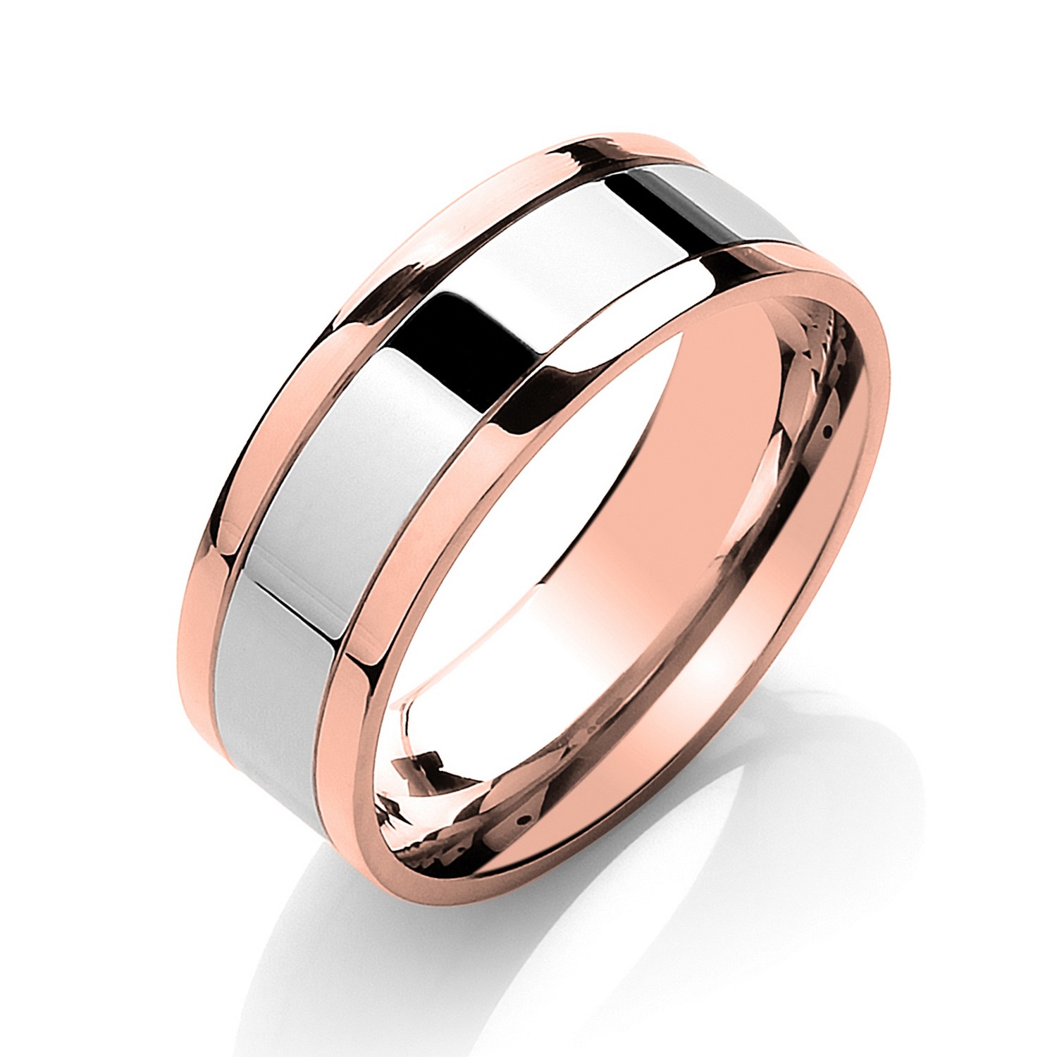 8mm Flat Court Two Colour with Parallel Groove Wedding Band