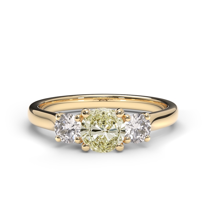 Diamond trilogy engagement ring with yellow diamond centre