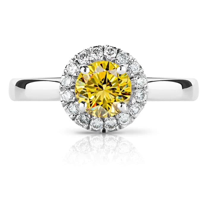 Fancy Intense Rounc cut Yellow Diamond Halo