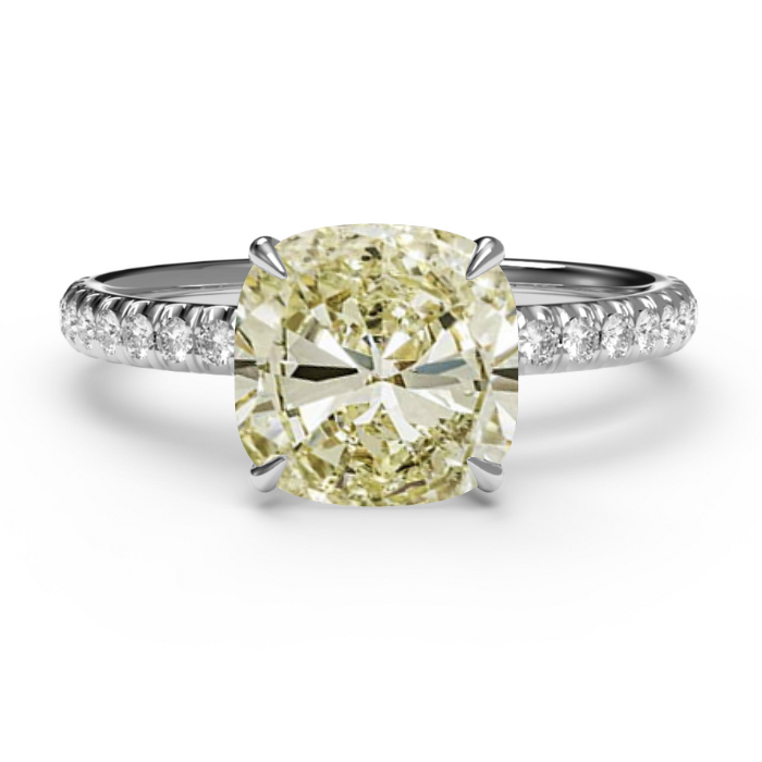 yellow diamond cushion cut diamond shoulder engagement ring