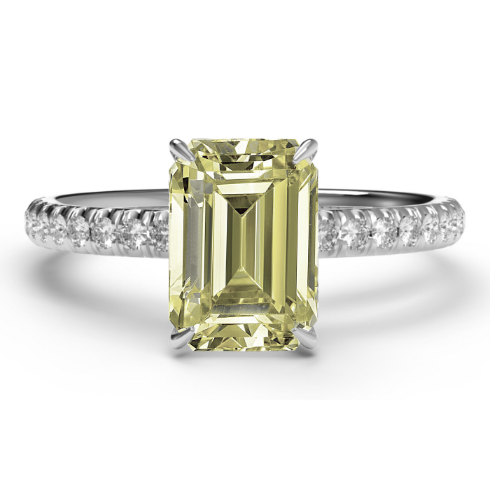 yellow diamond emerald cut diamond shoulder