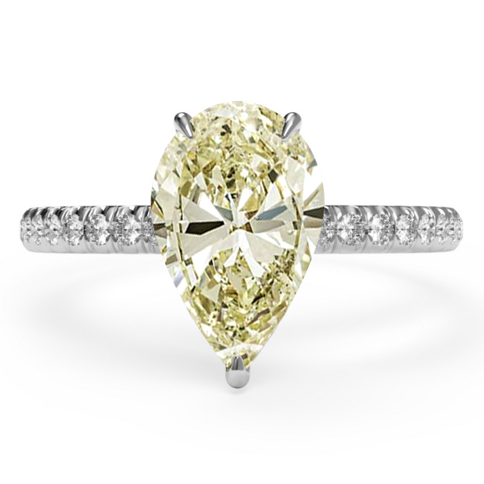 yellow diamond pear cut engagement ring with diamond shoulders