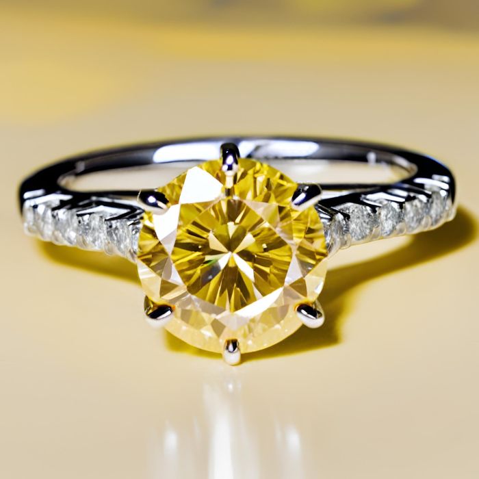 Fancy Yellow Diamond engagement ring round diamond shoulder