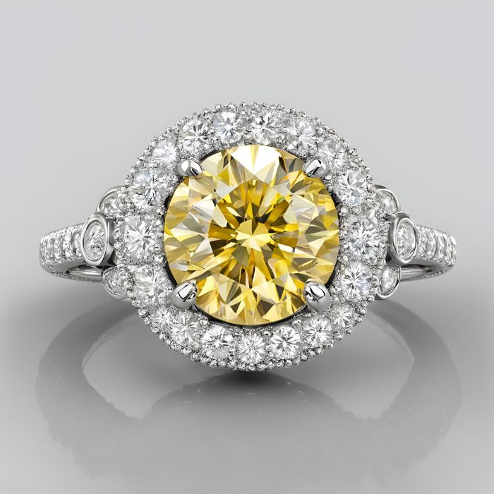 Fancy Yellow Diamond vintage halo engagement ring