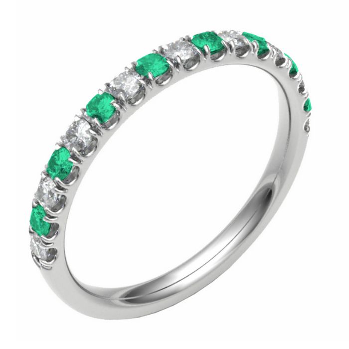 Green Emerald and Diamond set Wedding Band
