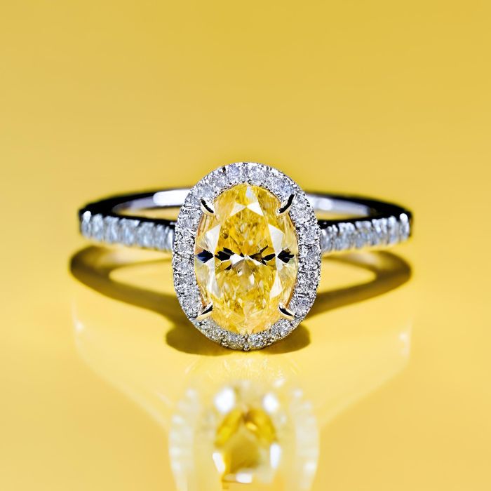 Yellow Diamond - Oval Halo Setting