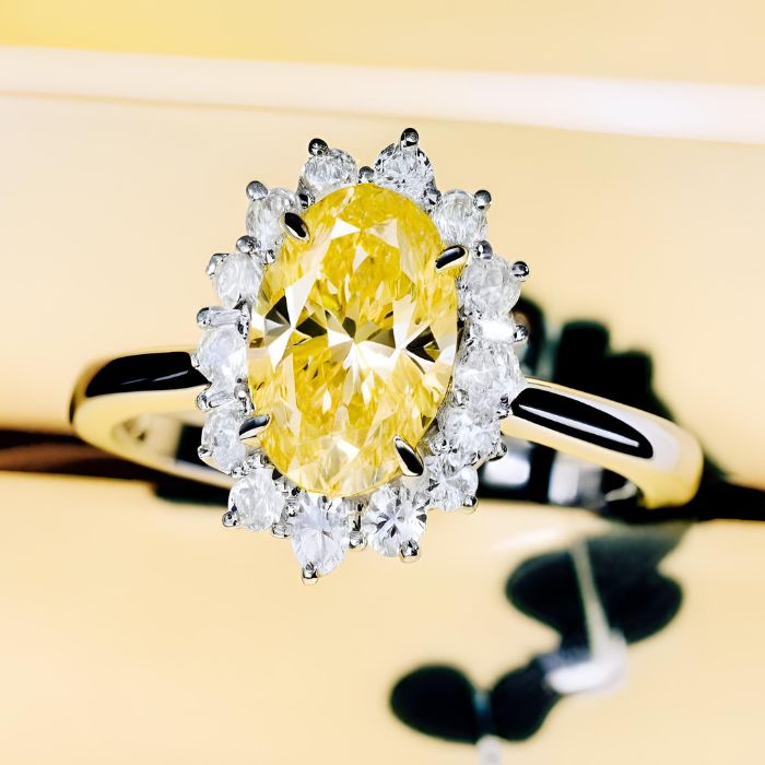 Yellow Diamond cluster engagement ring