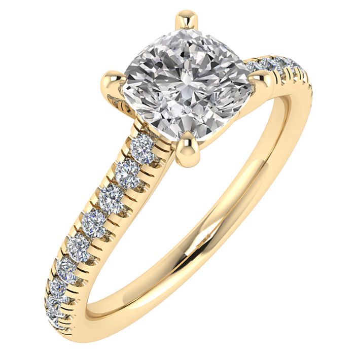 Cushion Cut diamond shoulder engagement ring