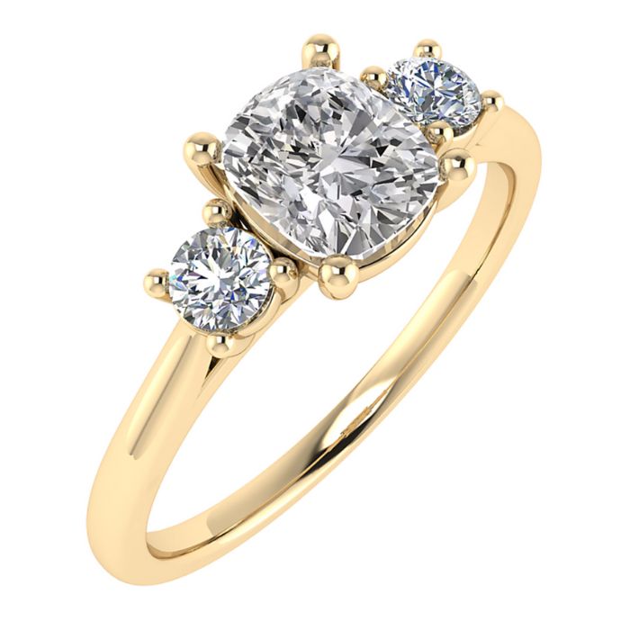 Cushion Cut diamond trilogy in yellow gold