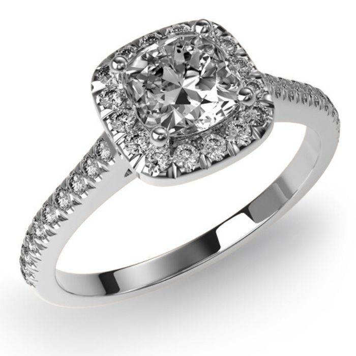 Cushion cut halo in platinum