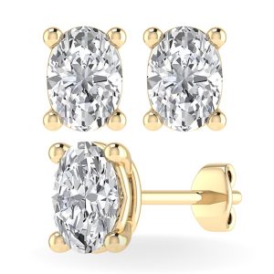 Lab Grown Oval Diamond Earring Studs yellow Gold