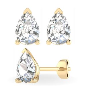 Lab Grown Pear Cut Diamond Earring Studs yellow Gold