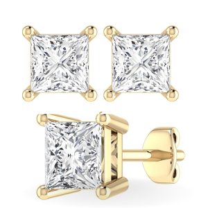 Lab Grown Princess Cut Diamond Earring Studs yellow Gold