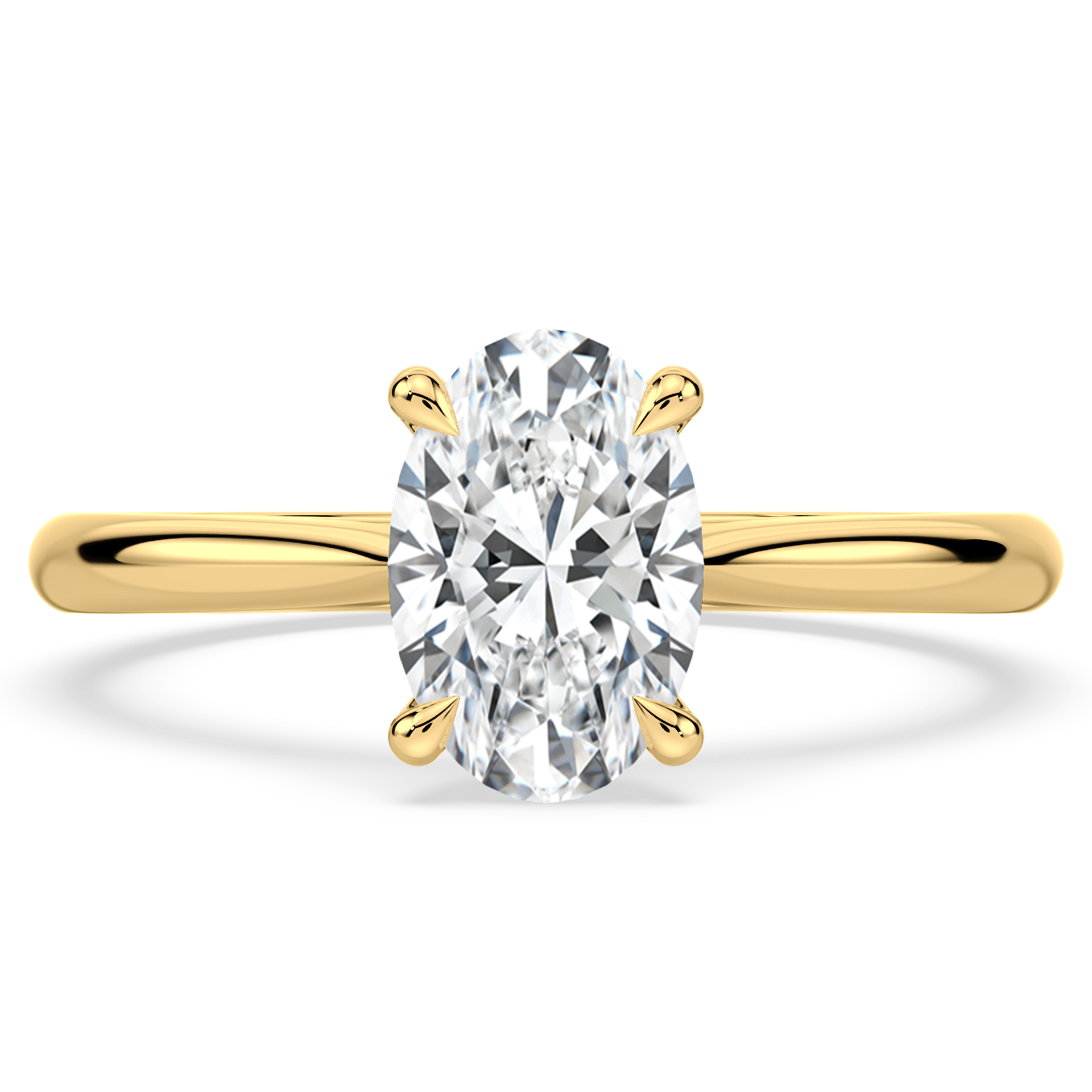 18k Yellow Gold Diamond Oval Solitaire in a lotus setting with talon claws top view