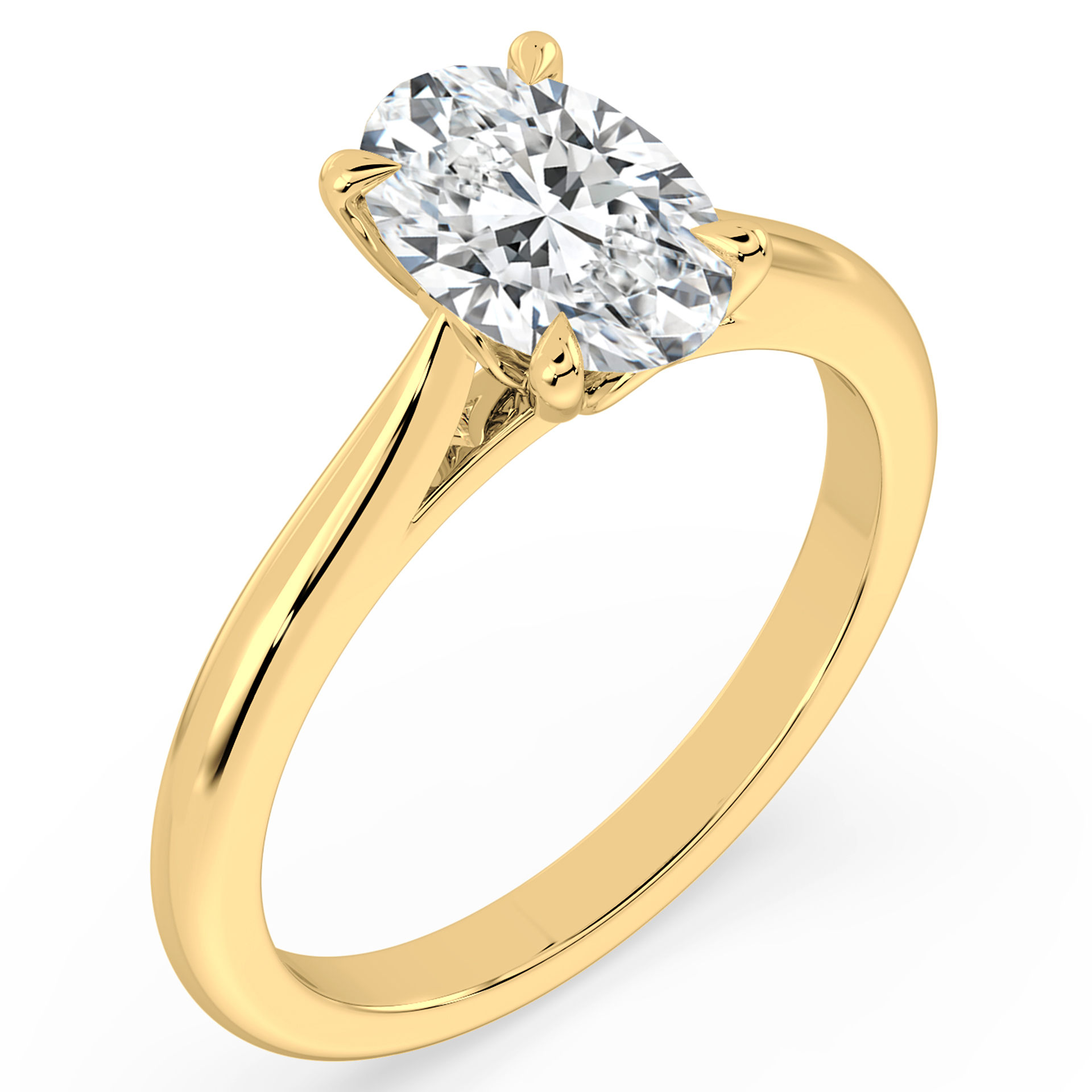 18k Yellow Gold Diamond Oval Solitaire in a lotus setting with talon claws