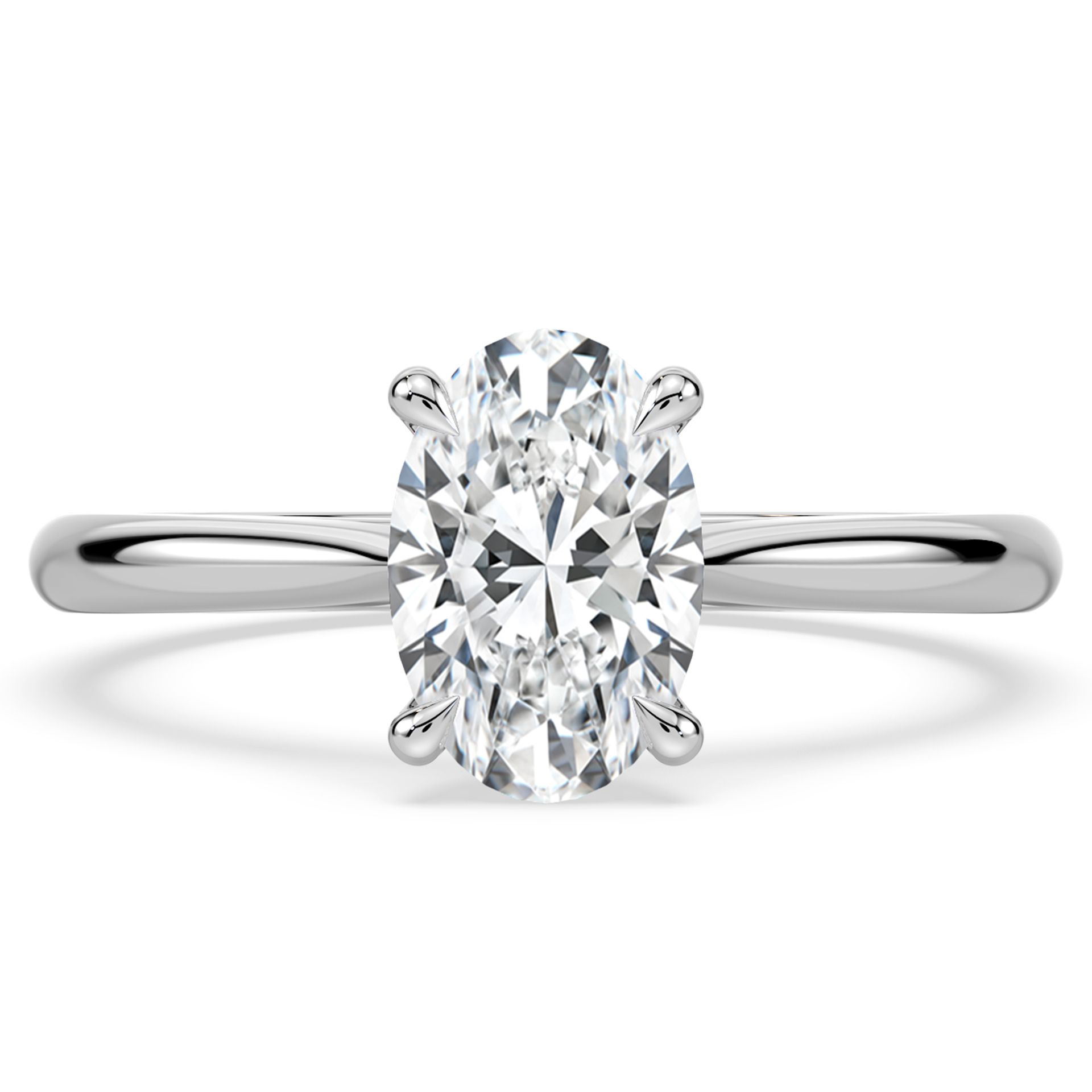 Platinum Gold Diamond Oval Solitaire in a lotus setting with talon claws top view